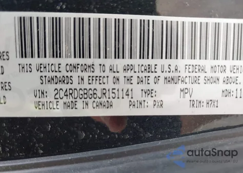 2018 Dodge Grand Caravan Se из США, поврежденный, VIN 2C4RDGBG6JR151141